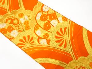 アンティーク 変わり青海波に梅・菊模様織り出し袋帯(着用可)